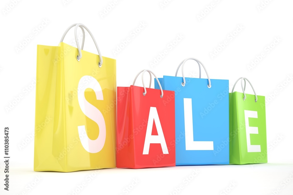 sale written on shopping bag. 3d rendering.