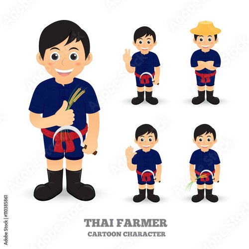 Thai Farmer Mascot set of funny cartoon