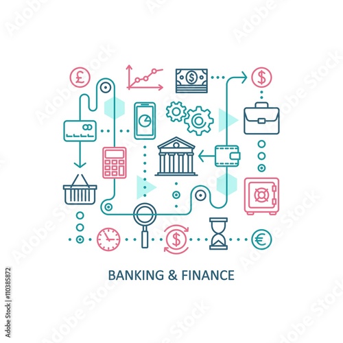 Banking and finance. Vector line web icon set.