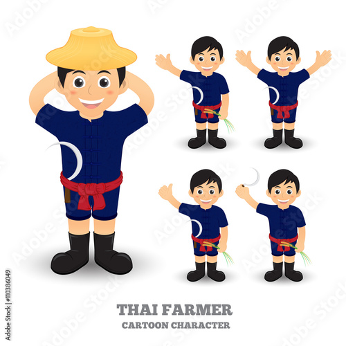 Thai Farmer Mascot set of funny cartoon
