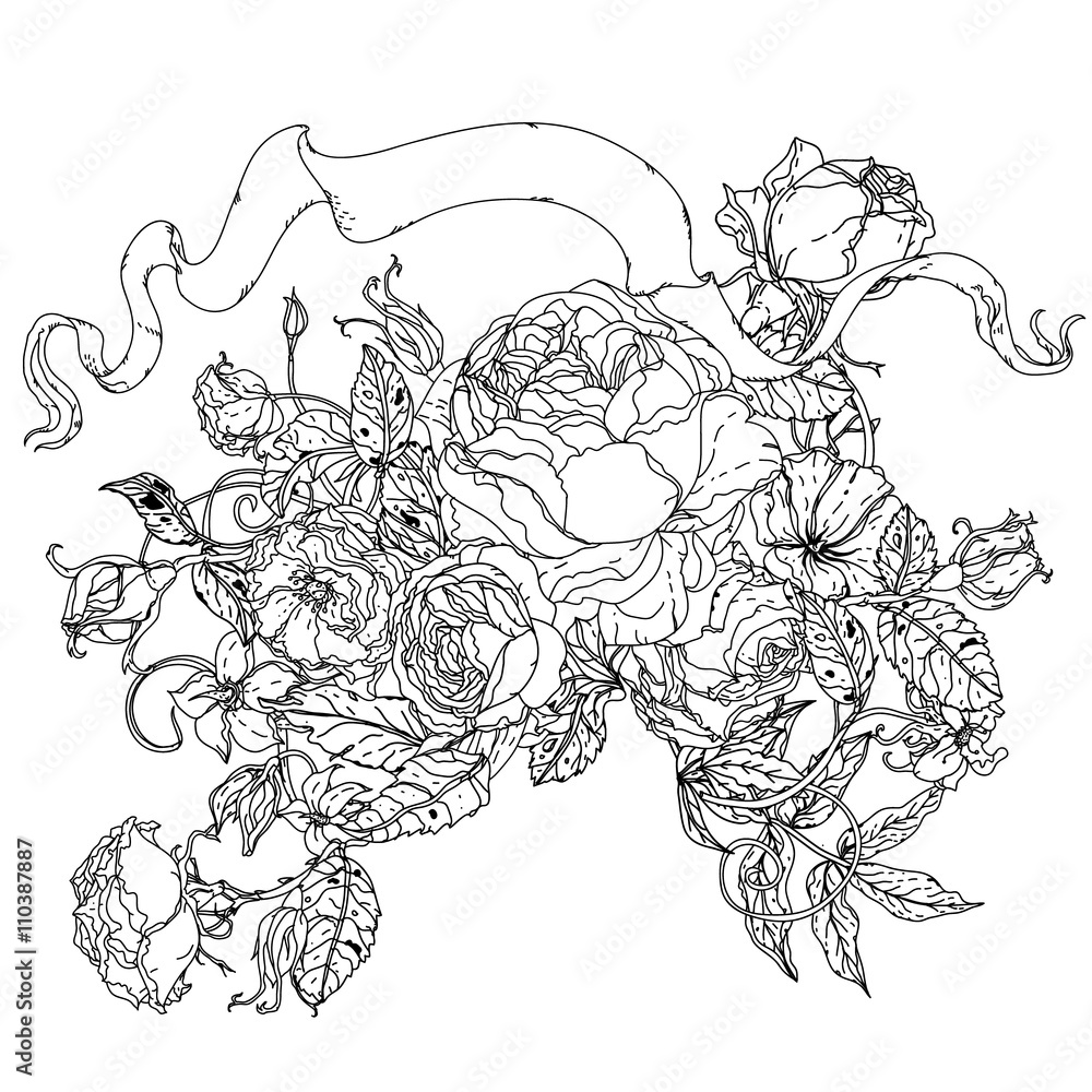 Black and white. Flower roses Black and white. Flower roses