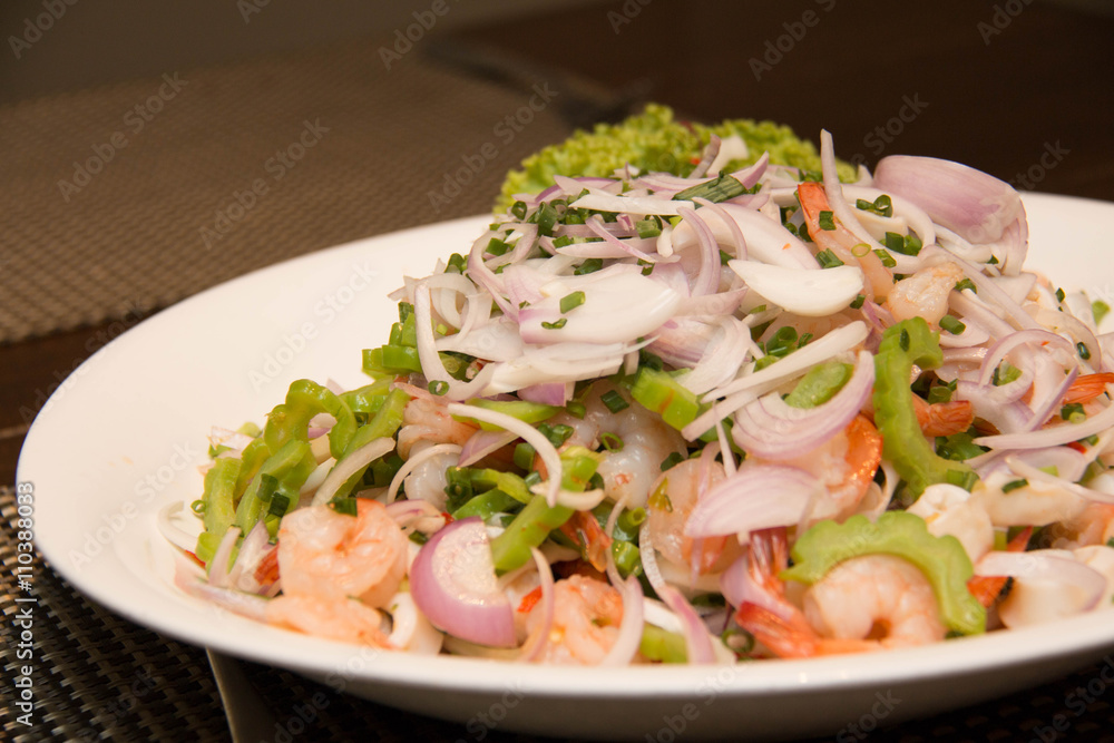 Thai Spicy salad with shrimp and vegetables Thai Spicy salad with shrimp and vegetables