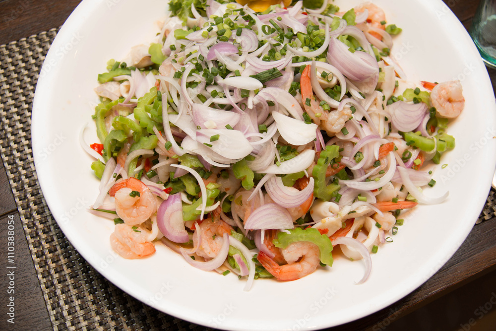 shrimp and vegetables on white dish shrimp and vegetables on white dish