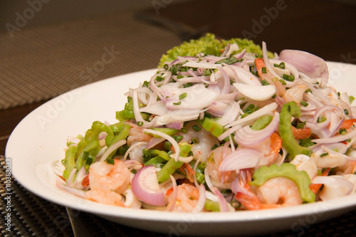 Thai Spicy salad with shrimp and vegetables