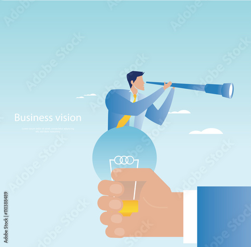 Creative business concept. Businessman holding spyglass