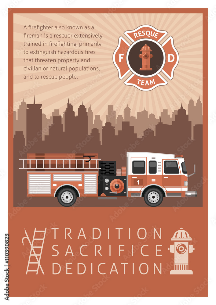 Naklejka premium Firefighter Retro Poster