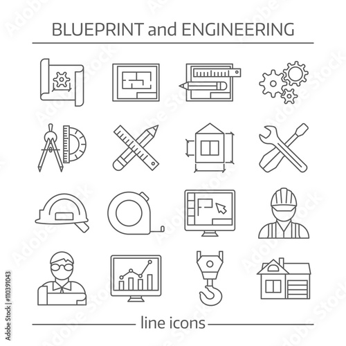 Blueprint And Engineering Linear Icons Set