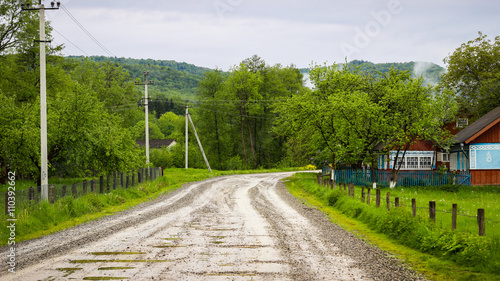 Fototapeta Naklejka Na Ścianę i Meble -  Village road in the Carpathians, Ukraine