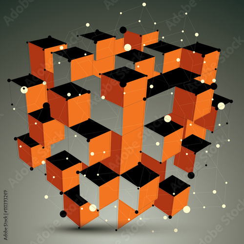 Abstract asymmetric vector golden structure with lines mesh