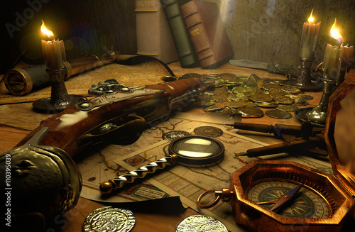 Pirate's accessories on a table