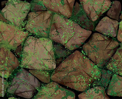 Vector seamless texture brown stonewall covered moss.