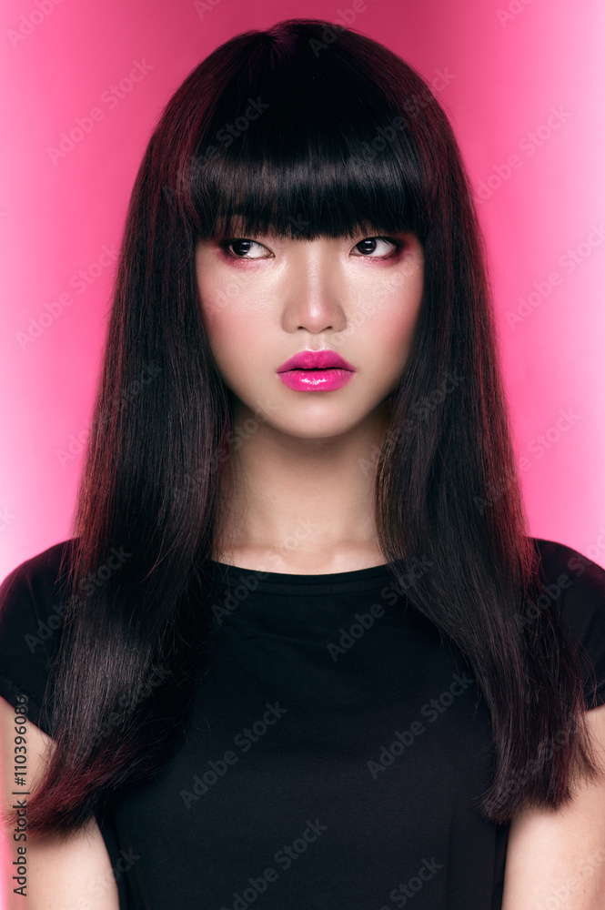 Asian girl with dark haircut