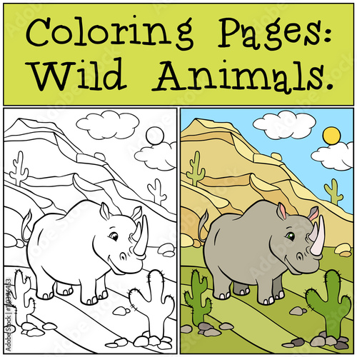 Coloring Pages: Wild Animals. Cute rhinoceros.