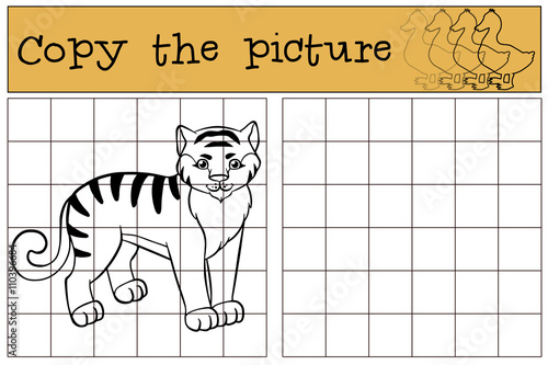 Children games: Copy the picture. Little cute tiger.