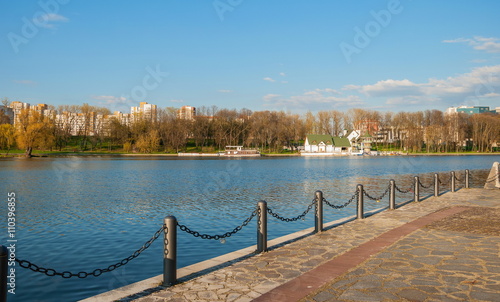 Quay of Komsomolsk ponds in Victory Park in Minsk photo