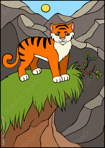 Fototapeta Naklejka Na Ścianę i Meble -  Cartoon wild animals for kids. Little cute tiger.