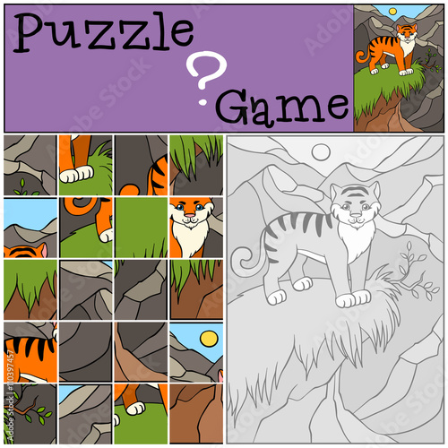 Wallpaper Mural Children games: Puzzle. Little cute tiger. Torontodigital.ca