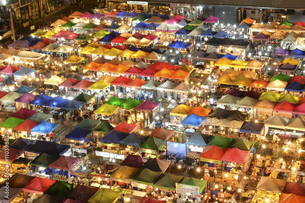 Bangkok skyline with night market