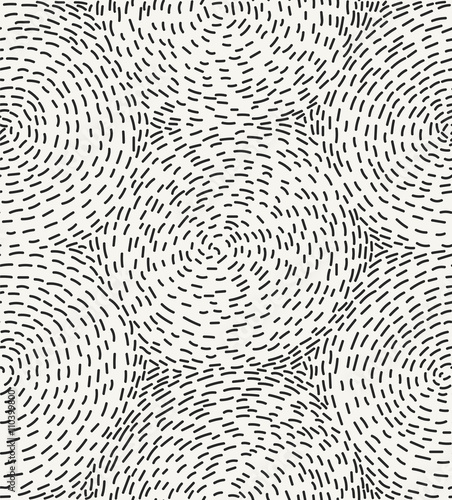 Abstract modern stylish hand drawn monochrome texture with structure of repeating circles - vector seamless pattern