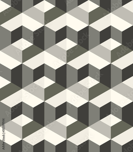 Modern stylish monochrome geometric texture with structure of repeating metallic hexagons with volume effect - vector seamless pattern