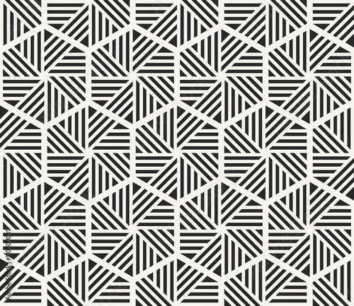 Modern stylish monochrome hexagonal texture with geometric structure - vector seamless pattern