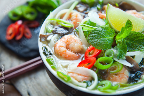 vietnamese prawns soup pho photo