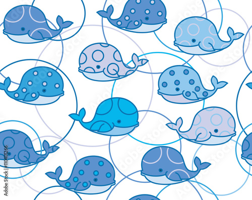 Vector cute whale cartoons seamless pattern isolated.