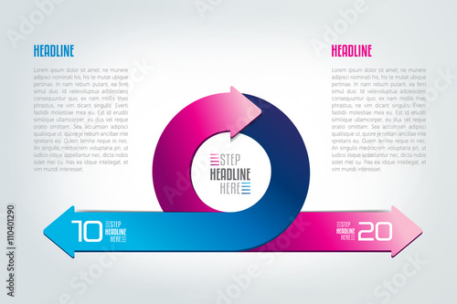 Circle, round divided in two arrows infographic. Template, scheme, diagram, chart, graph, presentation. Business concept with 2 steps, options, processes.