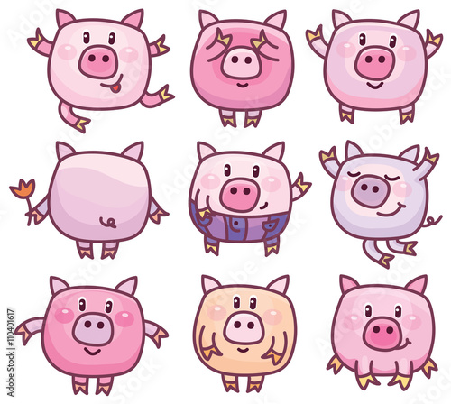 Vector cute pigs cartoons isolated.