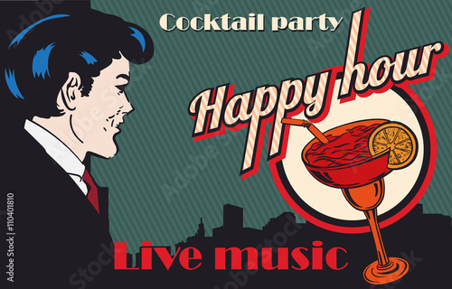 Design poster for a bar cocktail party retro styled