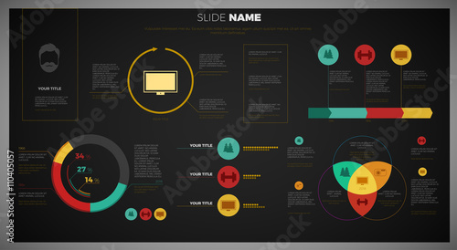 Vector Company infographic overview design template with network in the background - dark version