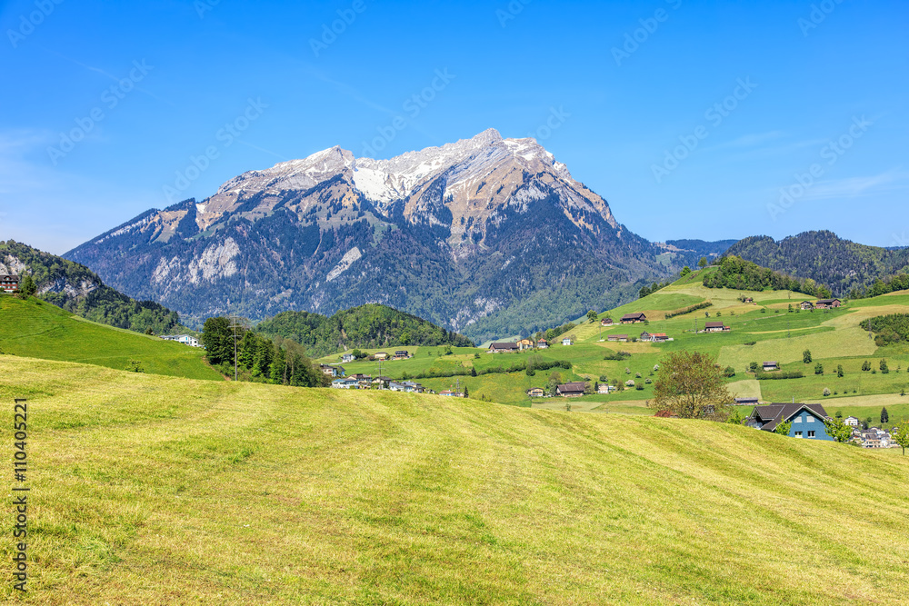 Springtime view in Nidwalden with Mt. Pilatus in the background Springtime view in Nidwalden with Mt. Pilatus in the background
