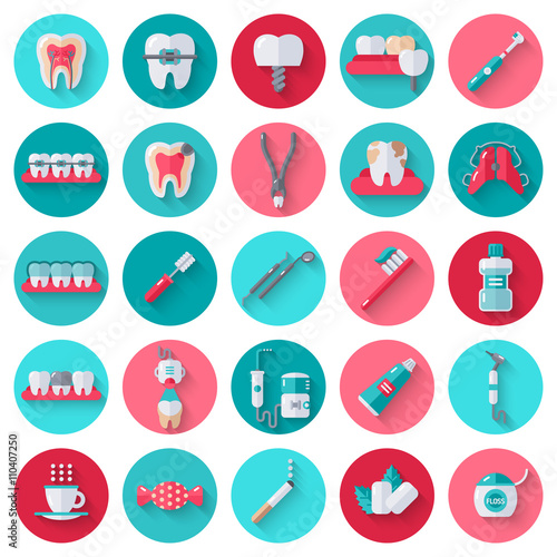 Dental Flat Icons Set in Circles