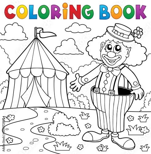 Coloring book clown near circus theme 5