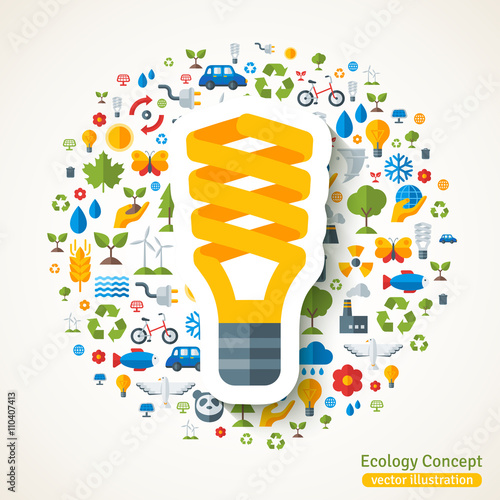 Energy saving light bulb symbol flat sticker