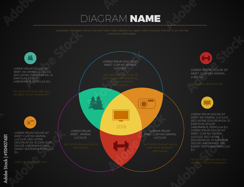 Black business presentation vector slide template with venn diagram