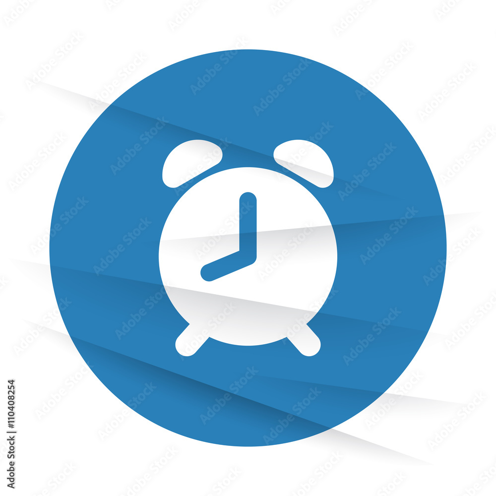 White Alarm Clock icon label on wrinkled paper White Alarm Clock icon label on wrinkled paper
