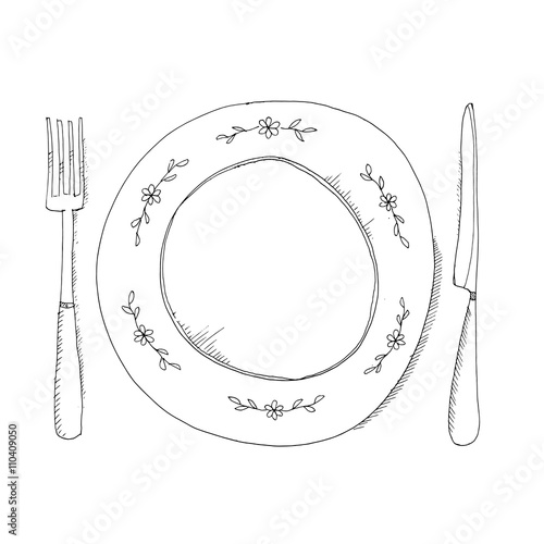 hand drawn illustration of plate and fraje