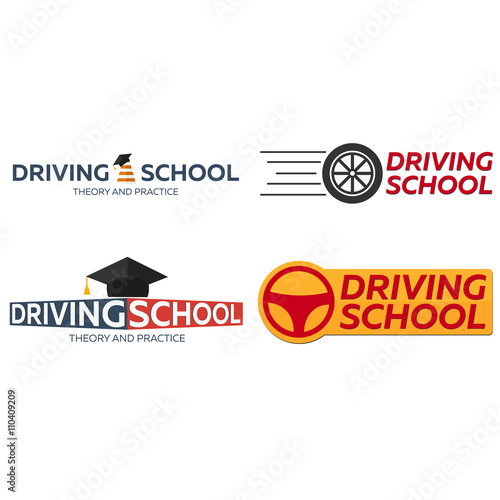 Driving school logo set. Auto Education. The rules of the road