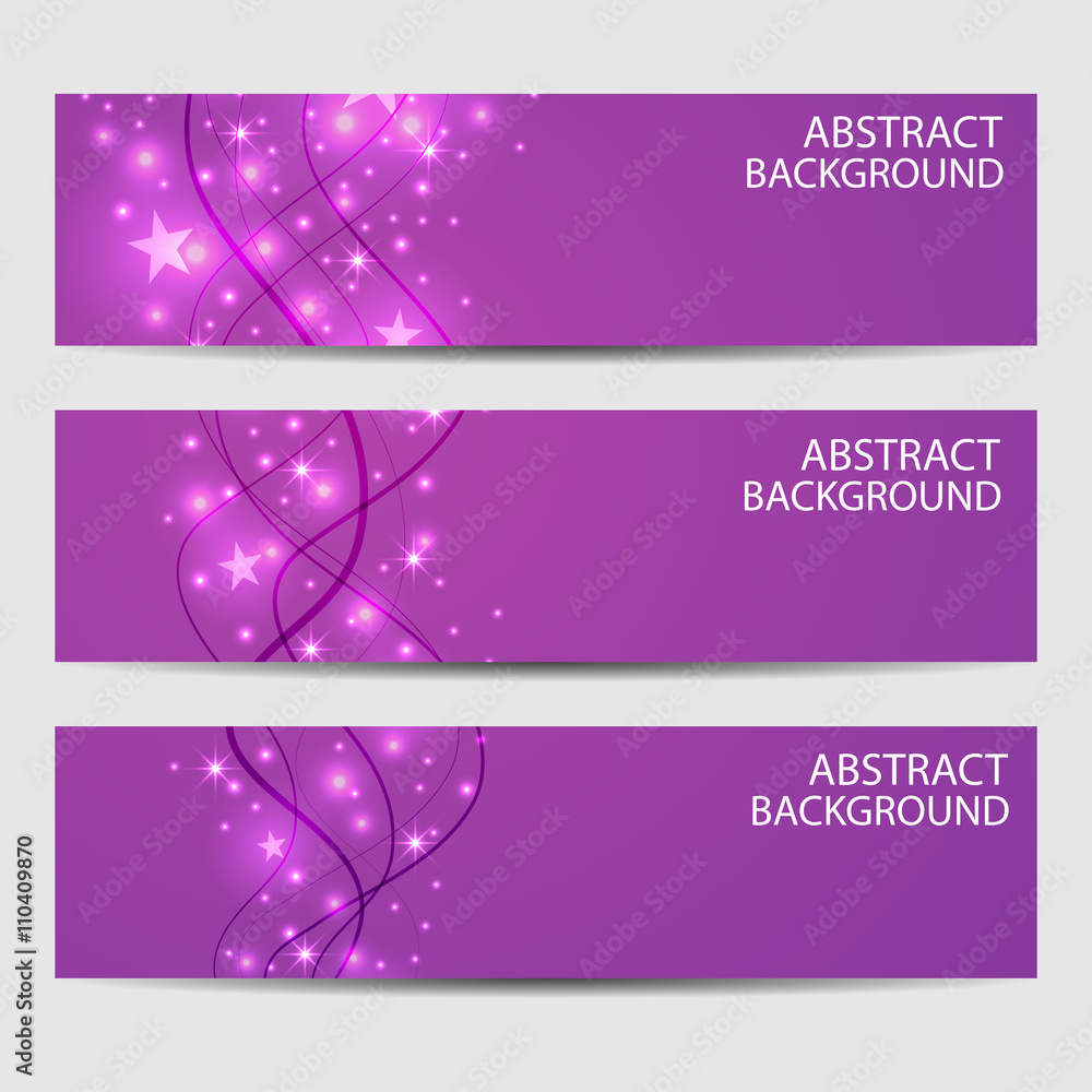 A set of banners. Abstract with wavy lines on a purple background