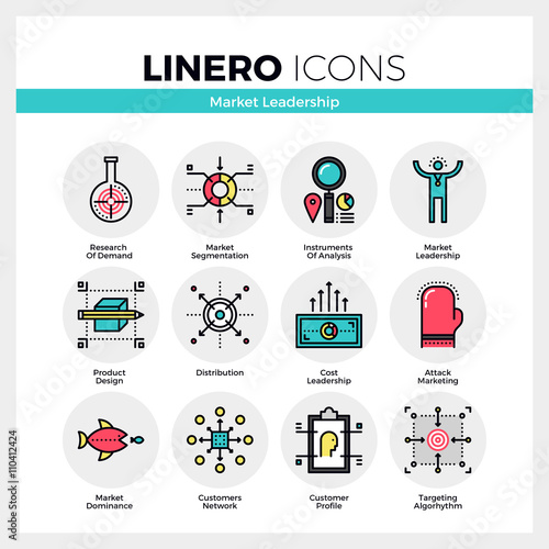 Market Leadership Linero Icons Set
