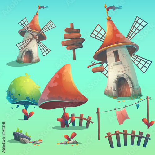 Set of isolated vector elements with windmill