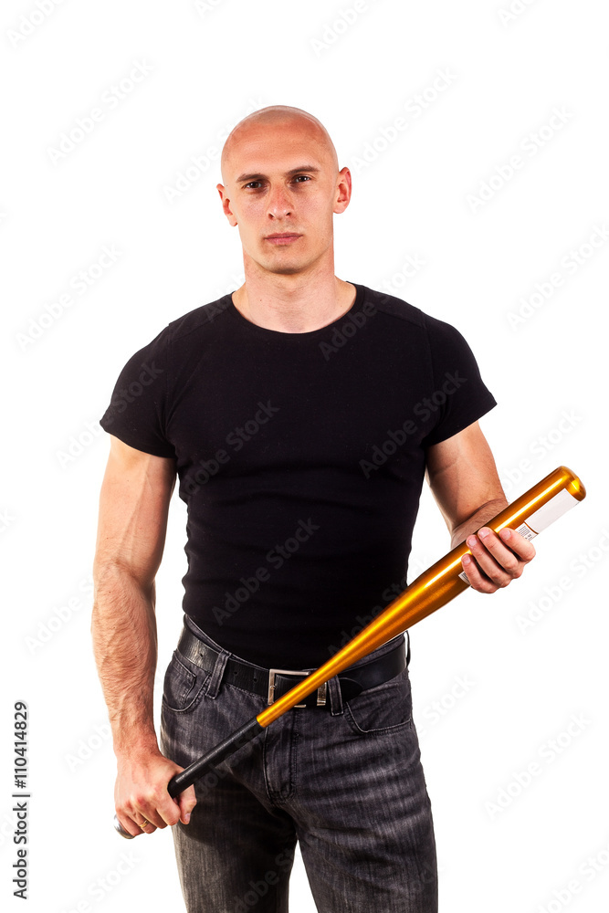 Violence and aggression concept - furious screaming angry man hand holding baseball sport bat Violence and aggression concept - furious screaming angry man hand holding baseball sport bat