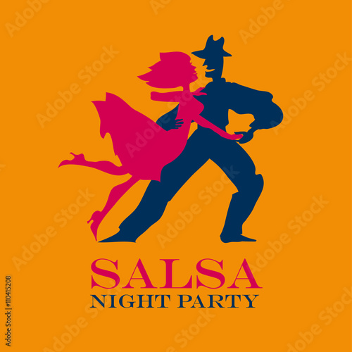 yellow poster for salsa party. couple dancing latin dance vector