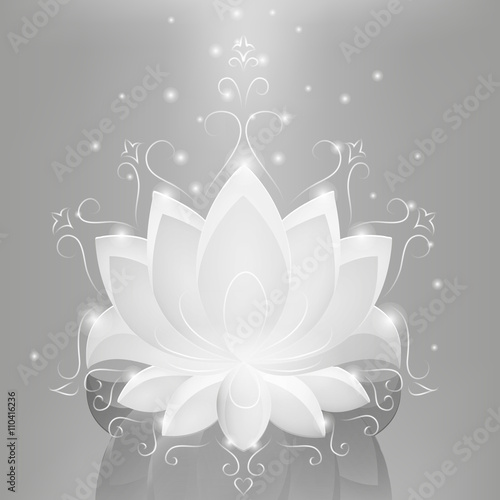 White glossy lotus on neon abstract background
