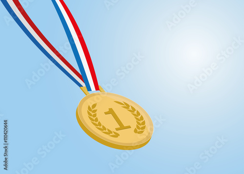 number one gold medal with ribbon on blue background. vector eps 10