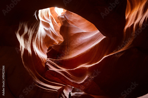 Glowing colors of Upper Antelope Canyon, the famous slot canyon in Navajo reservation near Page, Arizona,