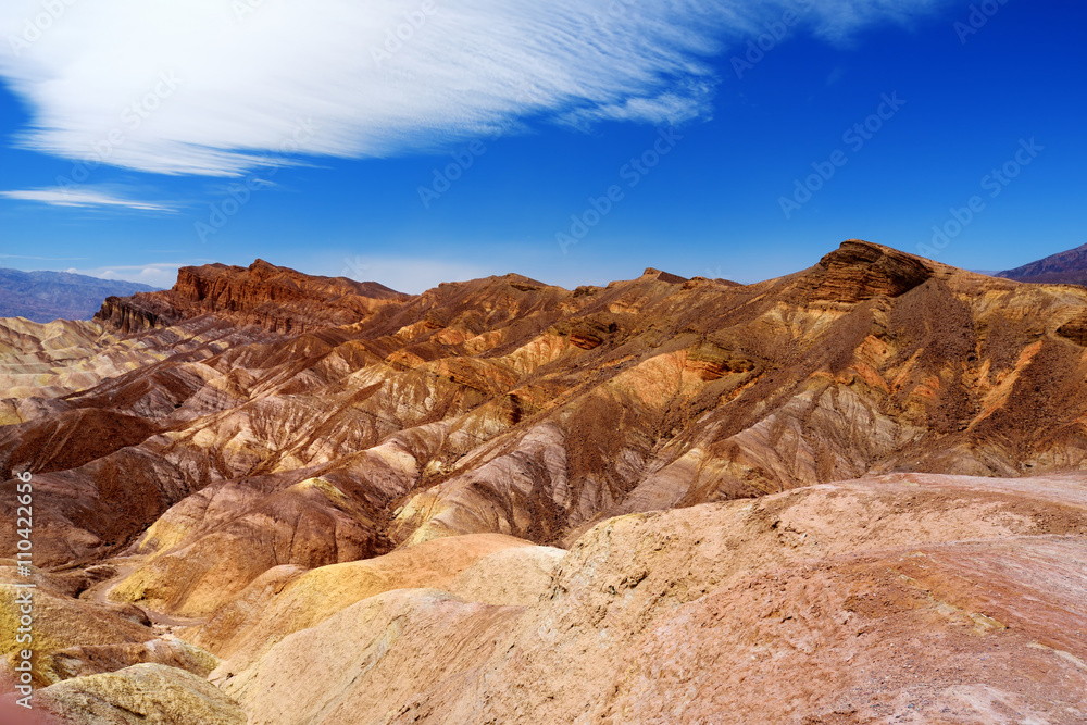 Stunning view of famous Zabriskie Point in Death Valley National Park