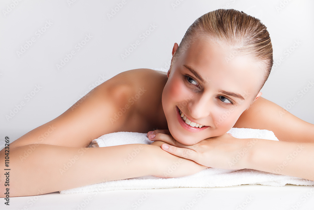 beautiful girl doing massage on a white background beautiful girl doing massage on a white background