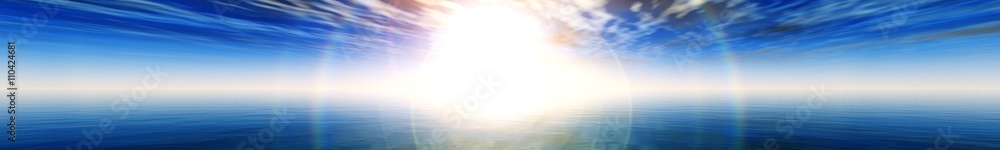 panorama of sea sunset, banner, 3D rendering